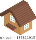 Isometric illustration of a simple wooden house 136811915