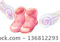 Watercolor illustration of red boots with wings 136812293