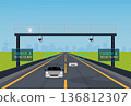 Speed camera monitoring vehicles on the highway in flat design style. 136812307
