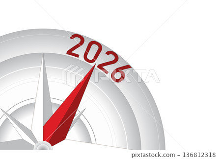 Vector illustration of a compass with the needle pointing to 2026. Vector illustration of a compass with the needle pointing to 2026. 136812318