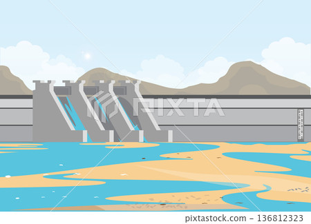 Dam water level meter showing critically low levels. Dam water level meter showing critically low levels. 136812323