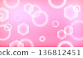 粉紅色背景，帶有模糊的圓環和六邊形 136812451