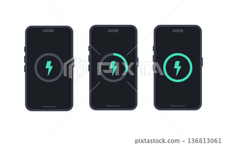 充電狀態以智慧型手機和閃電圖示表示。 充電狀態以智慧型手機和閃電圖示表示。 136813061