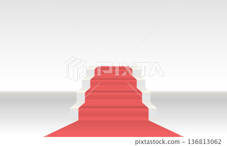白色背景上的紅色地毯鋪在樓梯正面 136813062