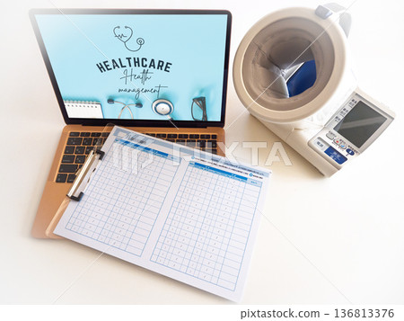 Blood pressure management, health record and healthcare PC screen 136813376