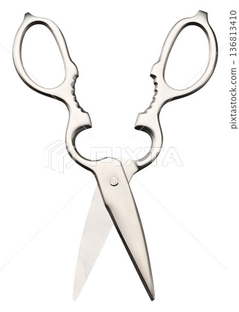Multifunctional stainless steel kitchen scissors isolated on white background Multifunctional stainless steel kitchen scissors isolated on white background 136813410