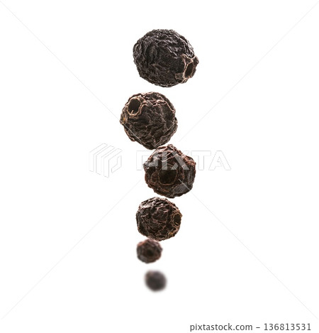 Dried hawthorn berries levitate on a white background Dried hawthorn berries levitate on a white background 136813531