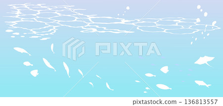 魚群的背景插圖以及水面、海洋、水下的輪廓 136813557