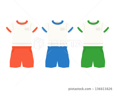 紅色、藍色和綠色運動服插圖套裝 136813826