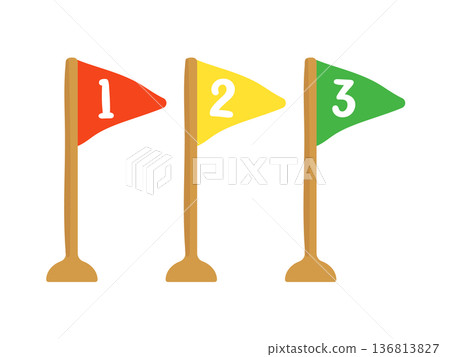 Triangular flags with the numbers 1, 2, and 3 written on them - illustration set Triangular flags with the numbers 1, 2, and 3 written on them - illustration set 136813827