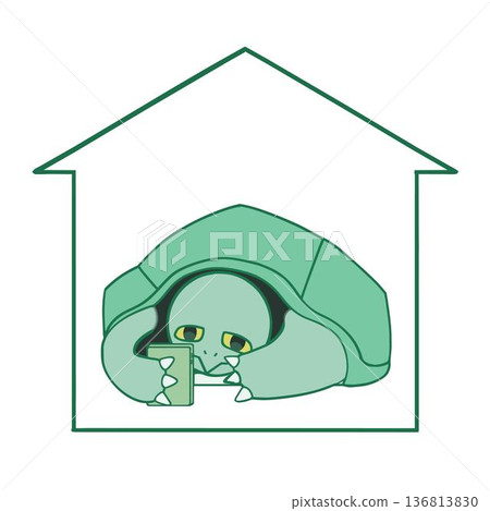 A turtle playing with a smartphone at home: Loneliness in modern society and indoor living 136813830