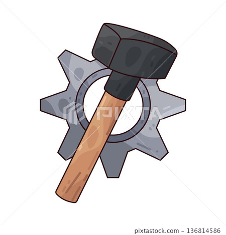 Illustration of hammer and gear 136814586