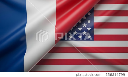 United States and France banners cross together reflecting shared values and global relations 136814799