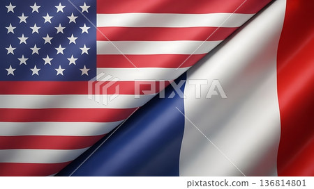 United States and France national banners symbolizing bilateral cooperation 136814801