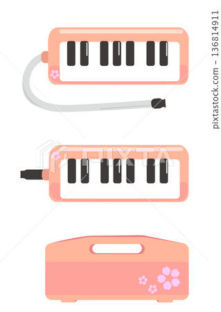 Illustration set of pink melodica with cherry blossom design 136814911