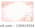 Watercolor cherry blossom message card | Cute polar bear illustration with space 136814934