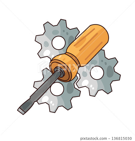 Illustration of screwdriver and gear Illustration of screwdriver and gear 136815030