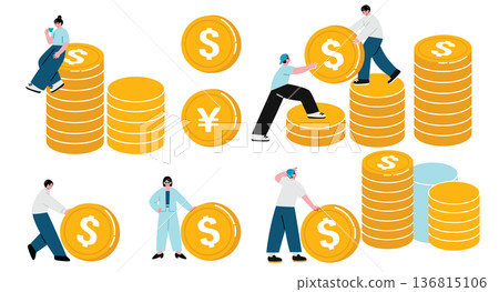 Illustration material of a person making money 136815106