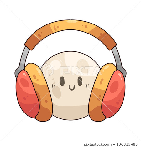 Illustration of Smiling Face with Headphones Illustration of Smiling Face with Headphones 136815483