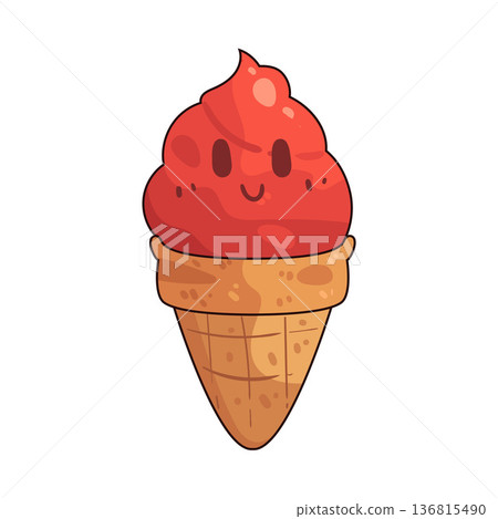 Illustration of smiley ice cream cone Illustration of smiley ice cream cone 136815490