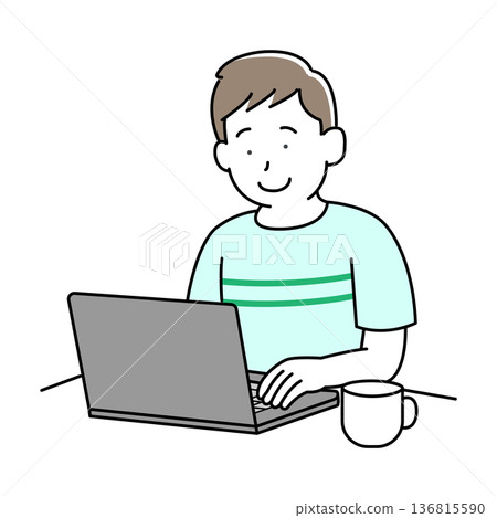 男子在家使用筆記型電腦工作 136815590