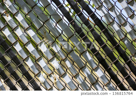 Metal mesh and plastic tape backdrop 136815764