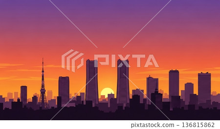 夕陽染紅了橫濱的摩天大樓 136815862