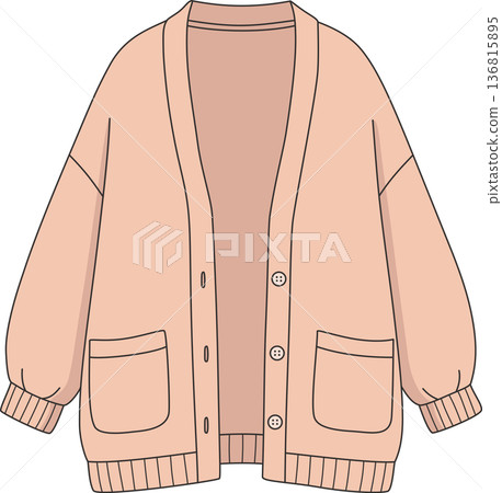 Minimalist Hand Drawn Illustration of an Oversized Peach Cardigan with Buttons and Pockets for Cozy Loungewear and Autumn Fashion Concept Minimalist Hand Drawn Illustration of an Oversized Peach Cardigan with Buttons and Pockets for Cozy Loungewear and Autumn Fashion Concept 136815895