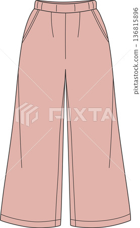 Minimalist Hand Drawn Illustration of Peach Wide-Leg Loungewear Pants with Elastic Waist for Cozy Home Comfort and Casual Fashion Concept 136815896
