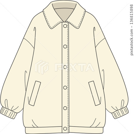 Minimalist Hand Drawn Illustration of a Cream Oversized Jacket with Collar and Buttons for Cozy Loungewear and Casual Fashion Concept Minimalist Hand Drawn Illustration of a Cream Oversized Jacket with Collar and Buttons for Cozy Loungewear and Casual Fashion Concept 136815898