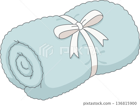 Minimalist Hand Drawn Illustration of a Rolled Light Blue Soft Blanket Tied with a White Ribbon Bow for Cozy Home Decor and Wellness Concept Minimalist Hand Drawn Illustration of a Rolled Light Blue Soft Blanket Tied with a White Ribbon Bow for Cozy Home Decor and Wellness Concept 136815900