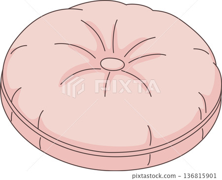 Minimalist Hand Drawn Illustration of a Pink Round Floor Cushion with Button Detail for Cozy Home Decor and Interior Design Concept Minimalist Hand Drawn Illustration of a Pink Round Floor Cushion with Button Detail for Cozy Home Decor and Interior Design Concept 136815901