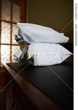 Stacked White Shipping Boxes - Business Logistics 136815928