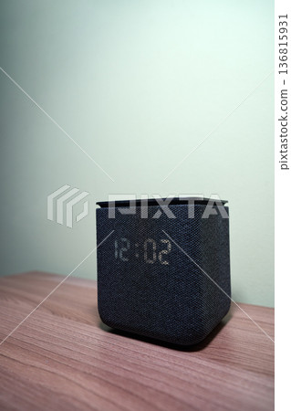 Modern Smart Speaker on Wooden Surface Modern Smart Speaker on Wooden Surface 136815931