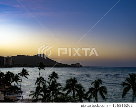 Diamond Head at sunrise as seen from Waikiki 136816262