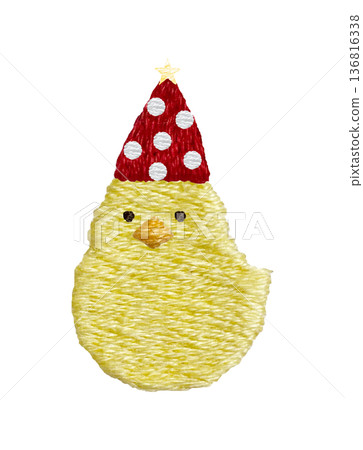 [Sitting Party Chick] Hand-embroidered illustration material 136816338