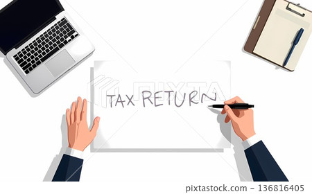 商業場景概念：一名男子正在填寫報稅表 136816405