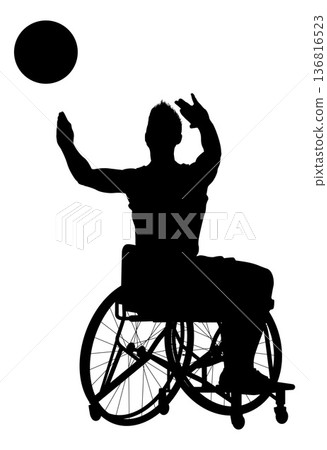 Male Wheelchair Basketball Silhouette Ball 136816523