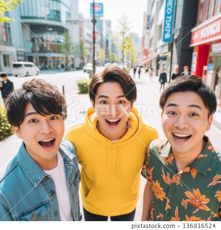 Three young men surprised in the street 136816524