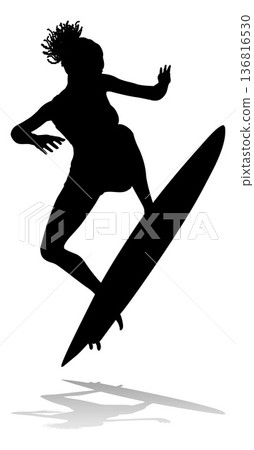 Woman Surfer Surfboard Female Surfer Silhouette Woman Surfer Surfboard Female Surfer Silhouette 136816530