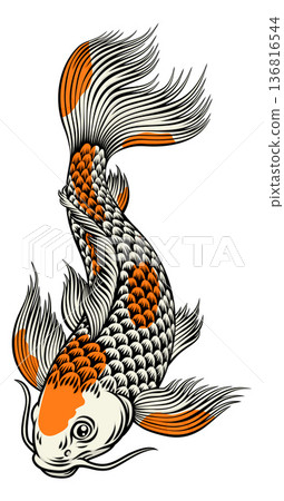 Koi Carp Fish Vintage Japanese Painting Style Art 136816544