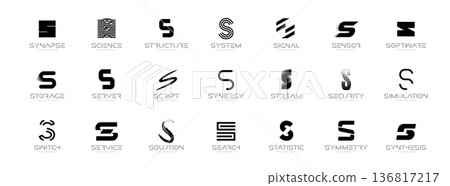 S Logo Letter Set AI Software System Identity Style, Digital Techno Innovation Startup Company Branding. Science Security Service Corporate Branding Monogram Symbols. Sign Collection. Vector Logotype S Logo Letter Set AI Software System Identity Style, Digital Techno Innovation Startup Company Branding. Science Security Service Corporate Branding Monogram Symbols. Sign Collection. Vector Logotype 136817217