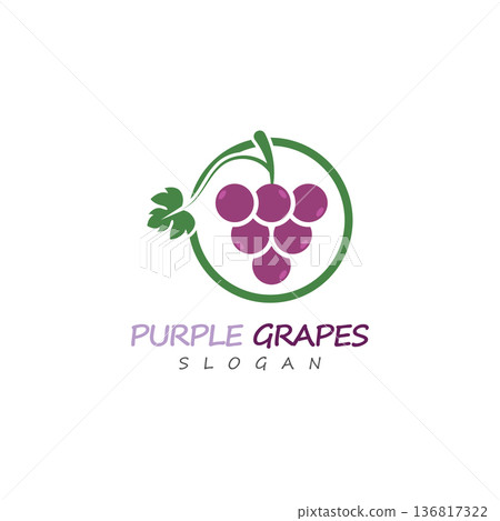 Purple grapes bunch with green leaf on stem illustration icon Purple grapes bunch with green leaf on stem illustration icon 136817322