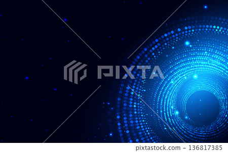 Abstract blue dotted glowing circles on dark background. Abstract blue dotted glowing circles on dark background. 136817385