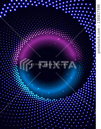 Abstract dotted glowing blue and pink swirling on dark background. 136817396