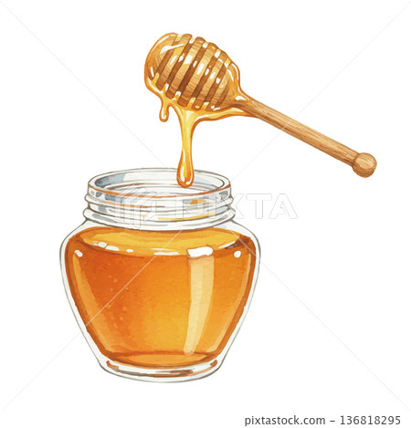 水彩風格的蜂蜜插圖 136818295