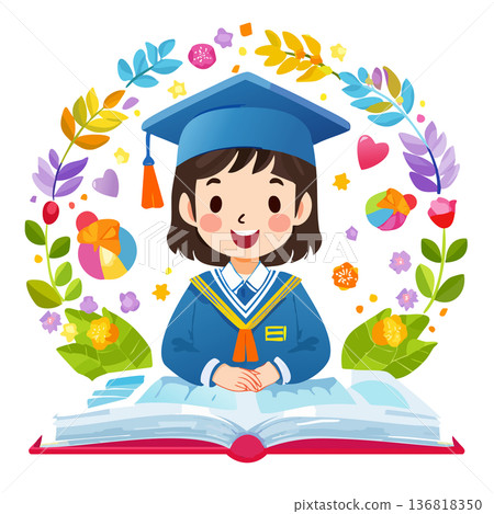 畢業生坐在書上的插圖 畢業生坐在書上的插圖 136818350