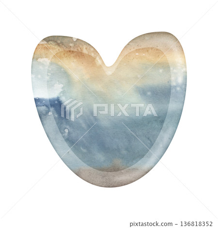 Minimal abstract heart silhouette in muted desert sunset tones with fluid texture. Isolated illustration hand drawn in watercolor. Mental health projects, calm lifestyle branding, meditation content 136818352