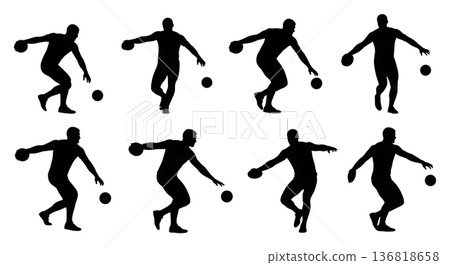 Black Solid Discus Thrower Discus Interaction Silhouettes Set of Six on White Background Black Solid Discus Thrower Discus Interaction Silhouettes Set of Six on White Background 136818658