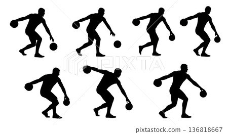 Black Solid Discus Thrower Implements Silhouettes Set of Six on White Background Black Solid Discus Thrower Implements Silhouettes Set of Six on White Background 136818667